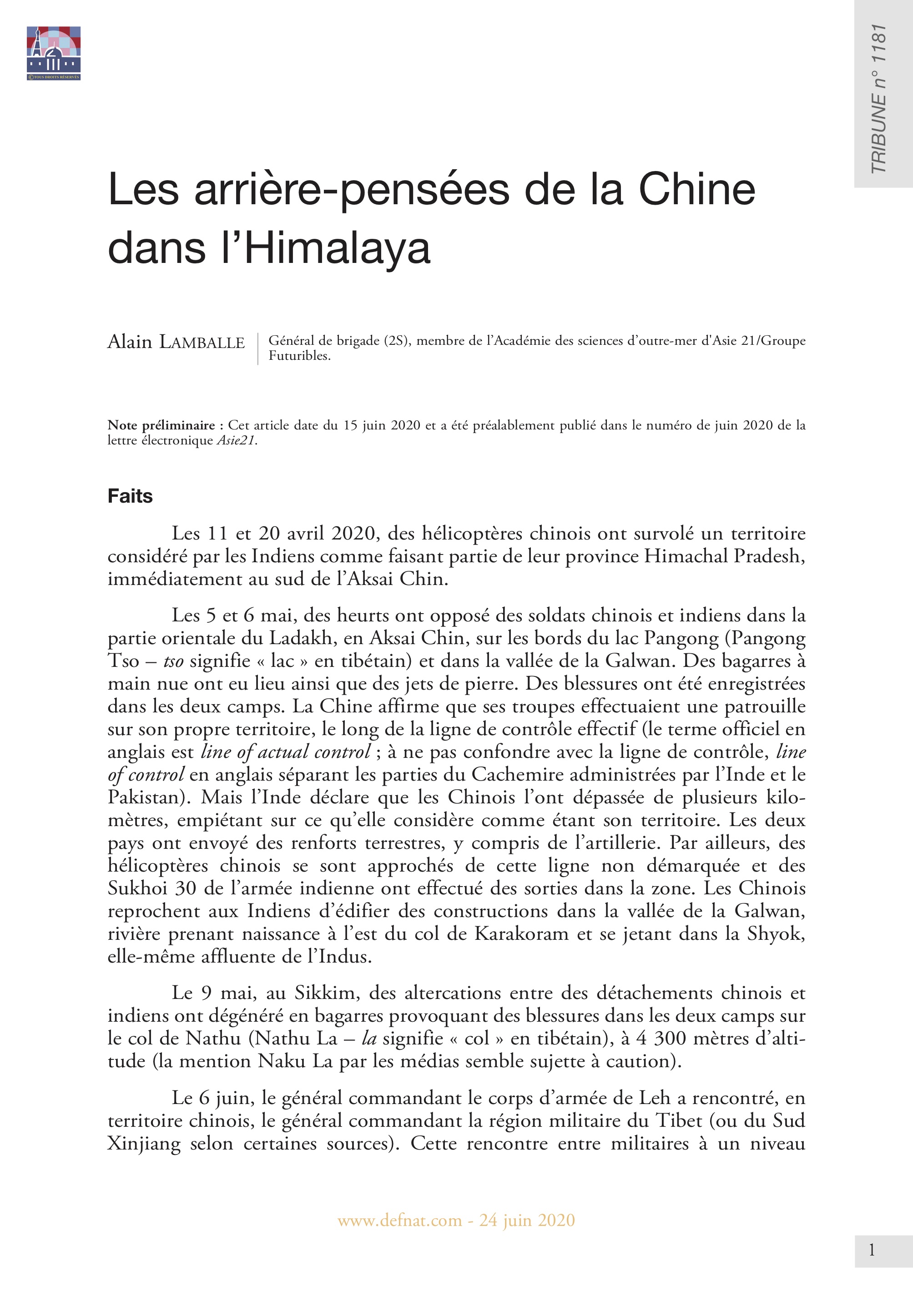 Les arrière-pensées de la Chine dans l’Himalaya (T 1181)
